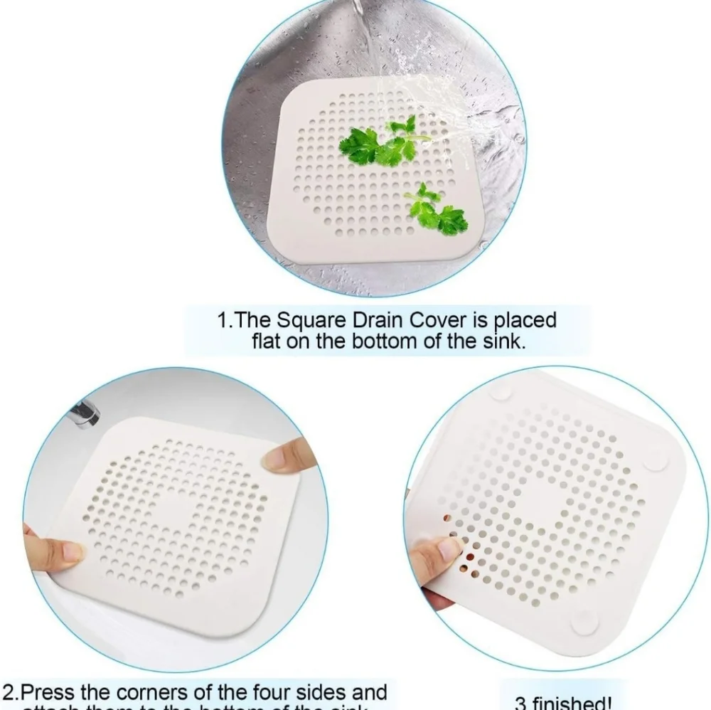 2 PCS Shower Drain Cover,Square Silicone Anti-Clogging Filter Floor Sink Straine